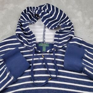 Ralph Lauren Cotton Hooded Jacket Womens Large Navy & White Striped Beach Hoodie